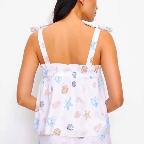 LOFT Sleep Seashell Star Fish Women’s Medium White Bow Tie Straps Top Blouse - Picture 3 of 10
